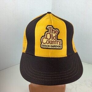 Vintage The Old Country Busch Gardens Trucker Hat Snapback Yellow/Black Made USA